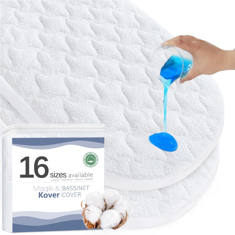 Magik & Kover Bassinet Mattress Pad Cover 32" x 16" - Fit for Dream On Me Karley(Plus), Delta Children Deluxe, ANGELBLISS 3 in 1 Rocking, Safety 1st Bassinet, Waterproof Bassinet Mattress Protector - Image 1